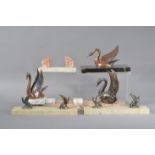 A collection of art deco style desk items, comprising a pair of picture stands, with backets in