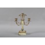 A 19th century continental brass and marble candelabra, the central marble and gilt metal column