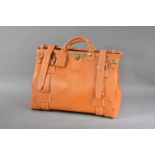 A tan leather Dunhill Gladstone bag, two large and two small fastening straps with lock and keys,