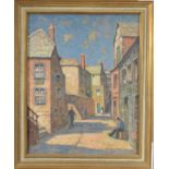 20th century School, a continental town scene, oil on board, indistinctly signed to the verso in