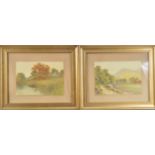 Early 20th century school, a pair of riverside watercolours, both indistinctly signed and dated,
