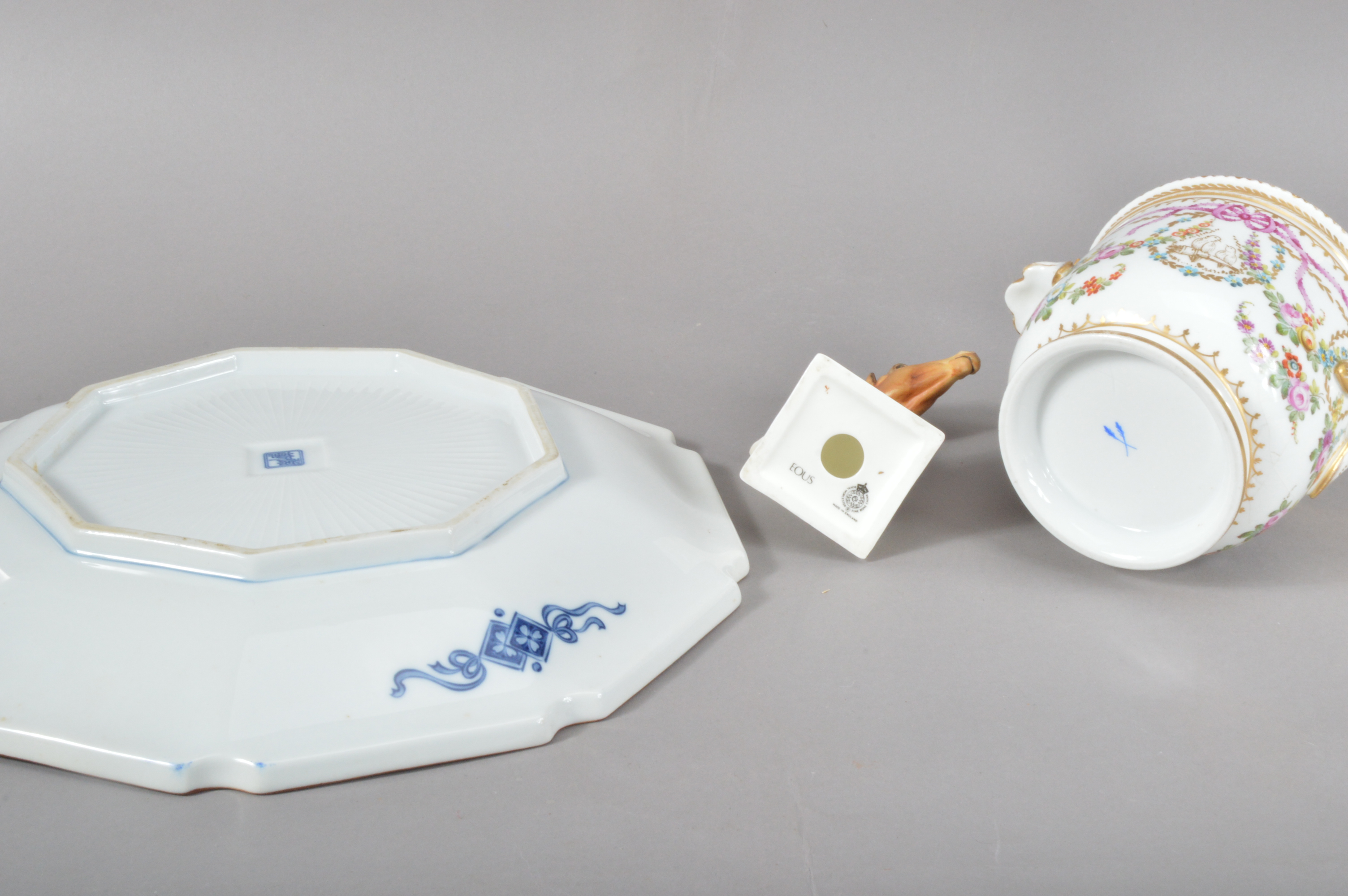 A 20th century large Chinese plate, with a shaped rim, blue and white floral design, the underside - Image 2 of 3