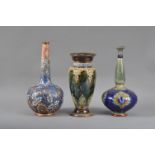 Three Royal Doulton and Doulton Lambeth stoneware vases, one of globular form with long neck, floral