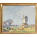 *Hubert Coop (British 1872-1953), Wooden Windmill on a stormy day, watercolour, signed lower