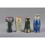 A collection of four Royal Doulton stoneware vases, one in an art deco style, all with differing