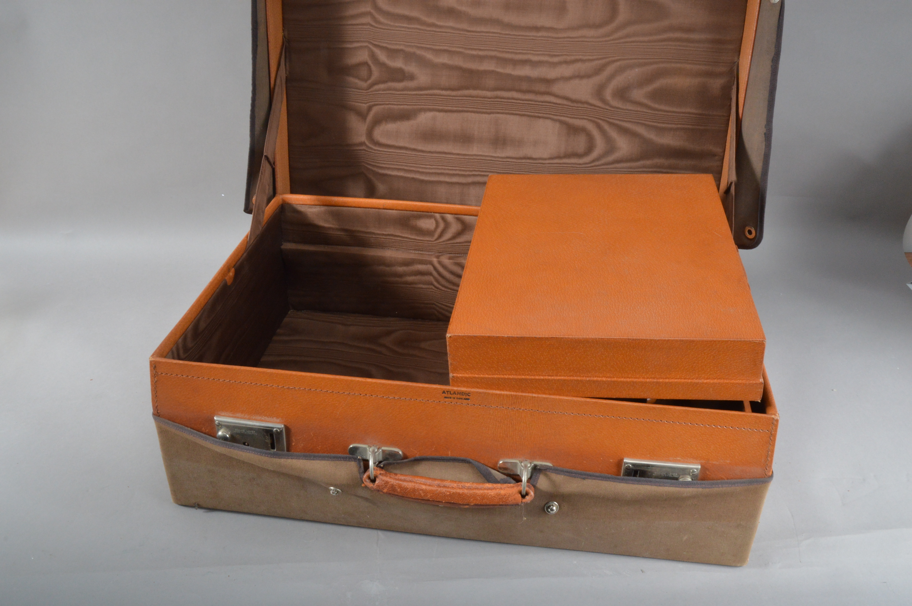 A 20th century leatherette suitcase, with canvas outer, marked Atlantic, Made in England, internally - Image 4 of 4