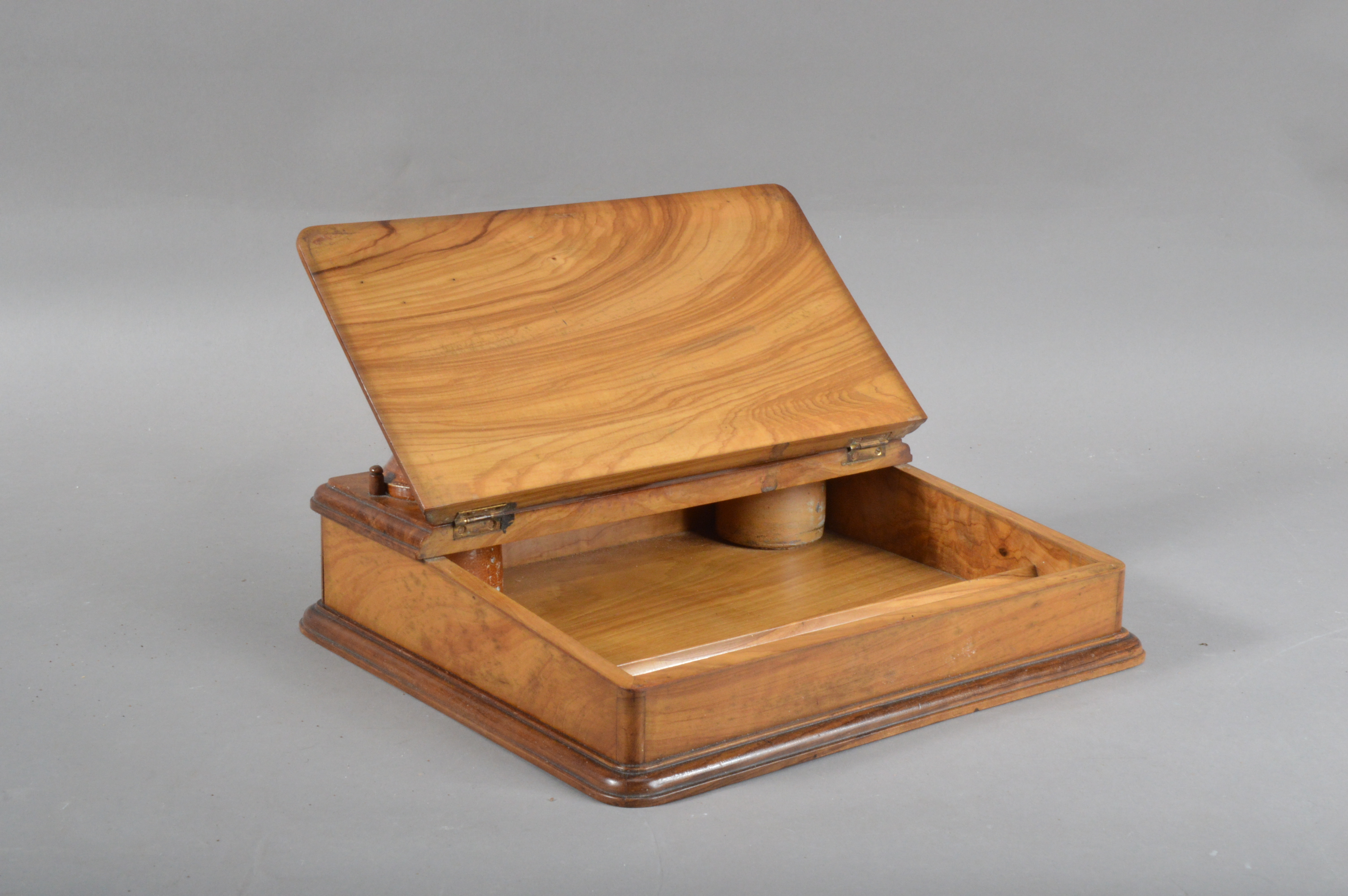 A 19th century olivewood and stoneware inkwell, two removable stoneware inkwells with a central - Image 2 of 4