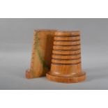 A pair of art deco carved hardwood bookends, with ribbed design , on a semi-circle bases, both 21.