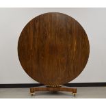 A William IV or Victorian rosewood veneered snap top breakfast table, circular top raised on a