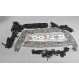 A small collection of 19th century and later clothing accessories, including a floral belt, with