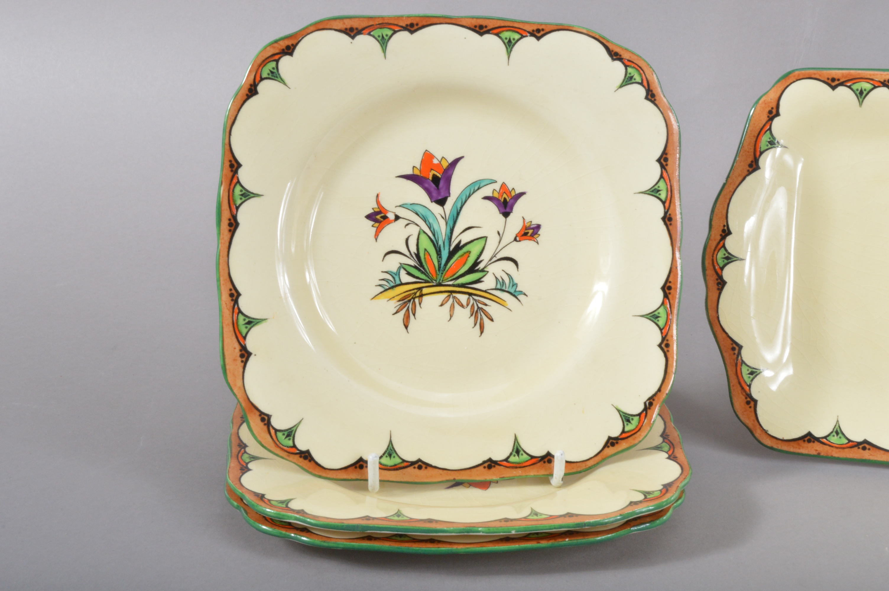 A 20th century art deco Minton ceramic sandwich set, comprising a large rectangular tray 29cm x - Image 3 of 4