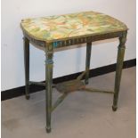 An upcycled 19th century and later mahogany side table, wallpapered top with a floral and bird