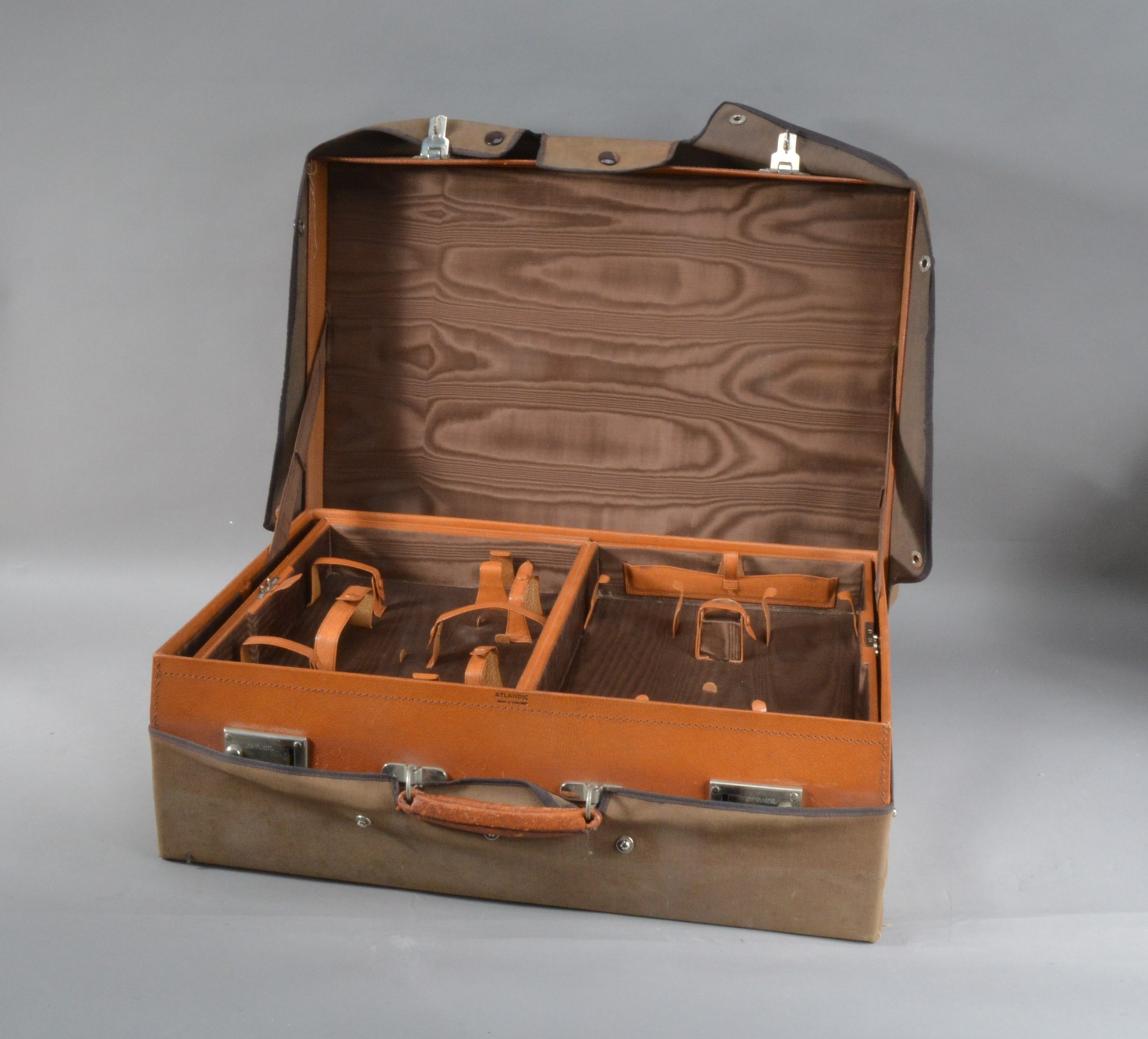 A 20th century leatherette suitcase, with canvas outer, marked Atlantic, Made in England, internally - Image 2 of 4
