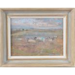 *Richard Pikersley (British b. 1951), Sheep on Winford Hill, oil on board, signed lower right, a New