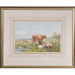 Henry Birtles (British 1838-1907), cows and sheep in a field, watercolour, signed and dated 1861