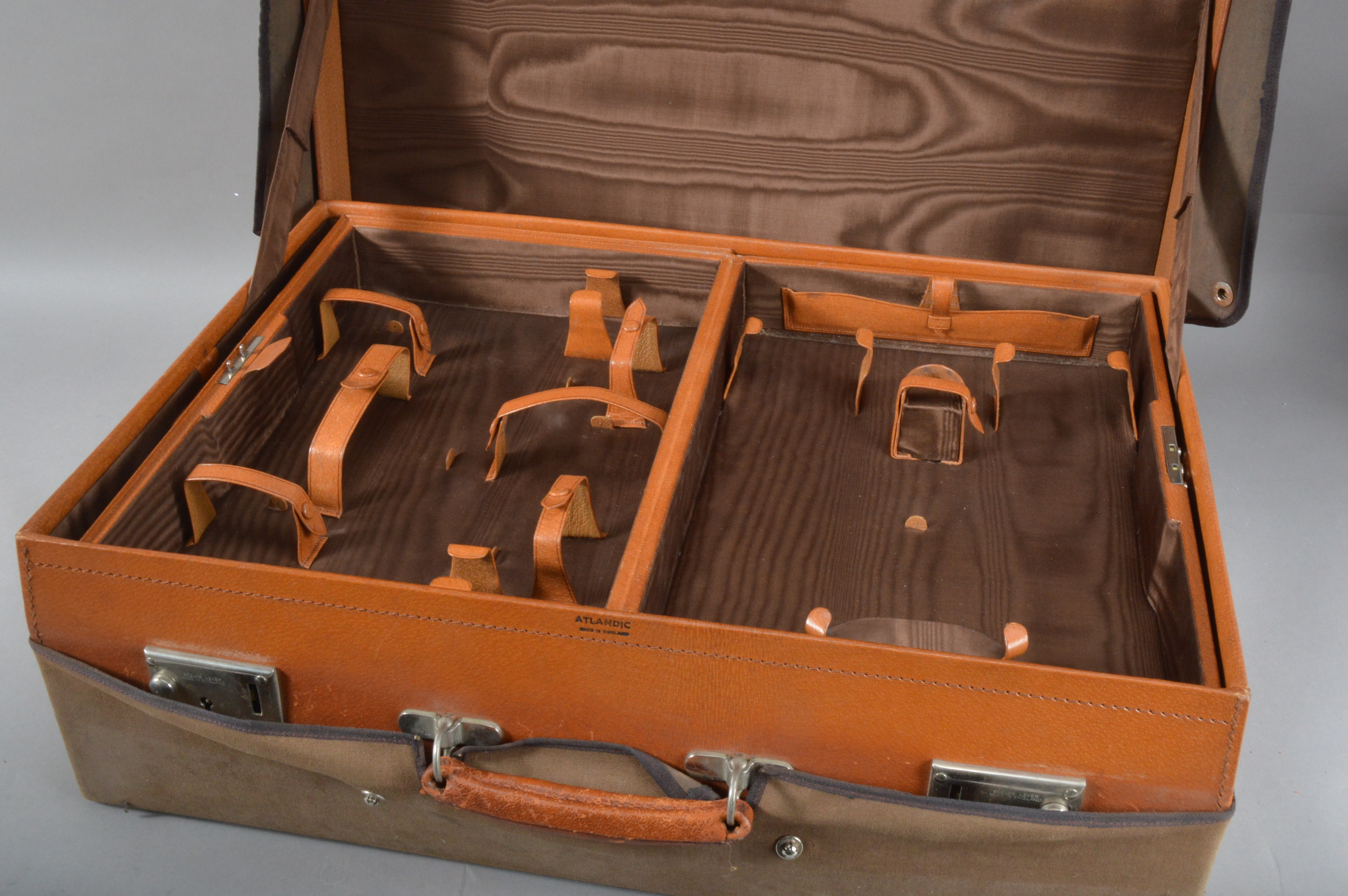 A 20th century leatherette suitcase, with canvas outer, marked Atlantic, Made in England, internally - Image 3 of 4