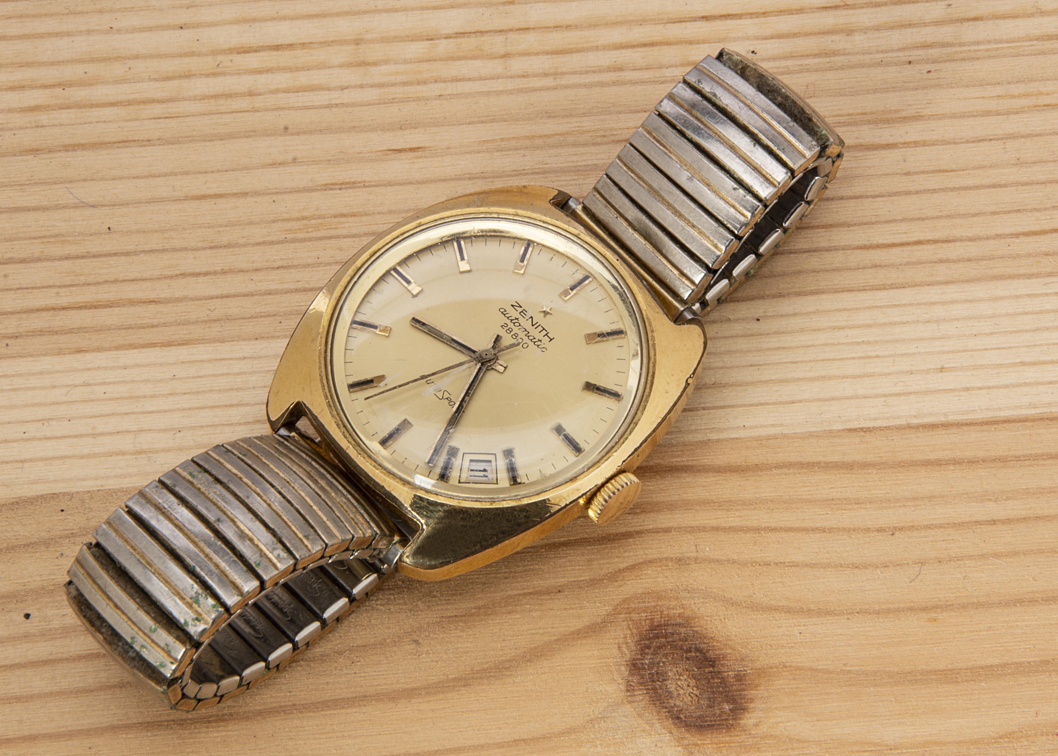 A 1970s Zenith Automatic 28800 AutoSport gold plated wristwatch head, 35mm, gilt dial having