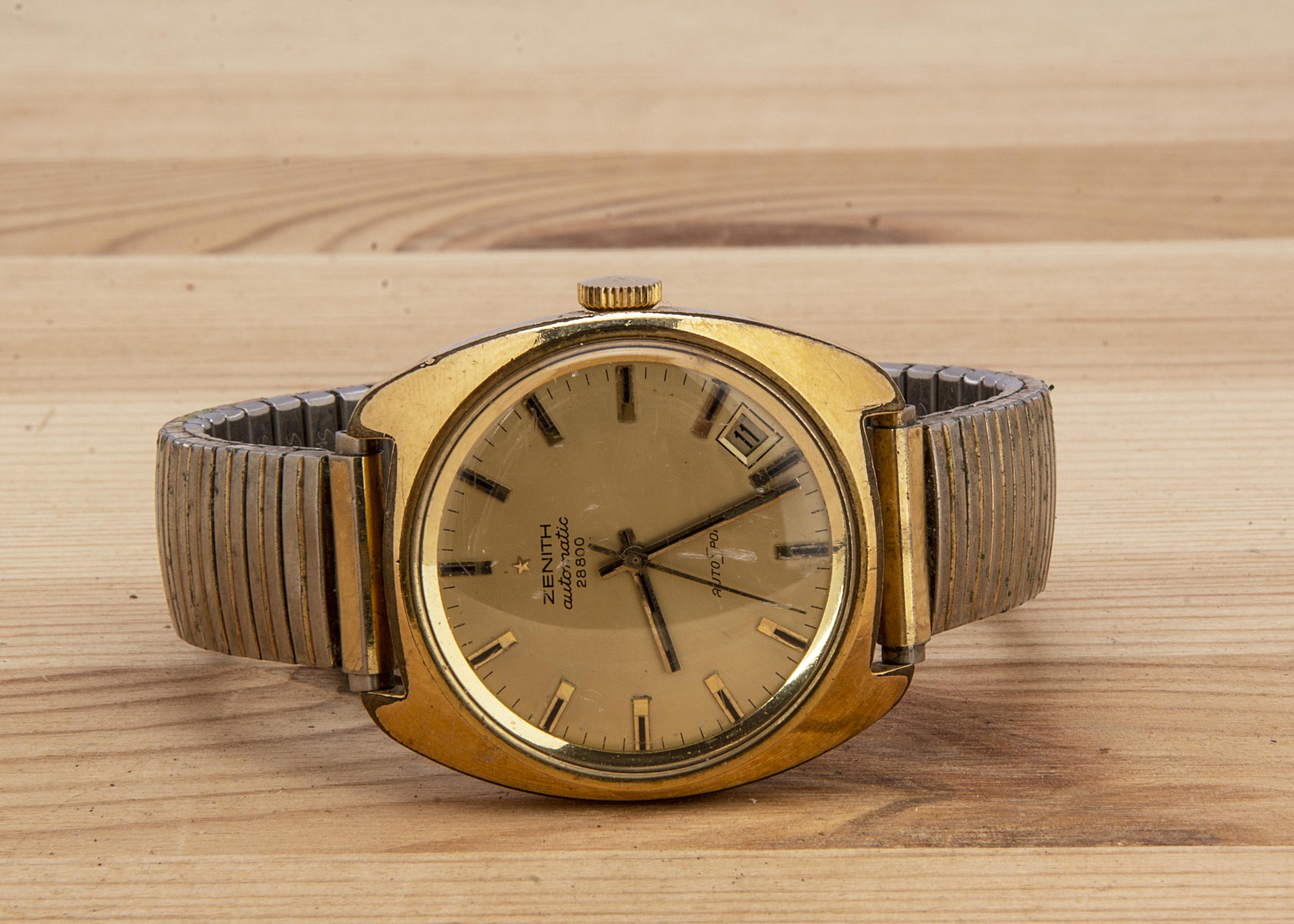 A 1970s Zenith Automatic 28800 AutoSport gold plated wristwatch head, 35mm, gilt dial having - Image 2 of 3