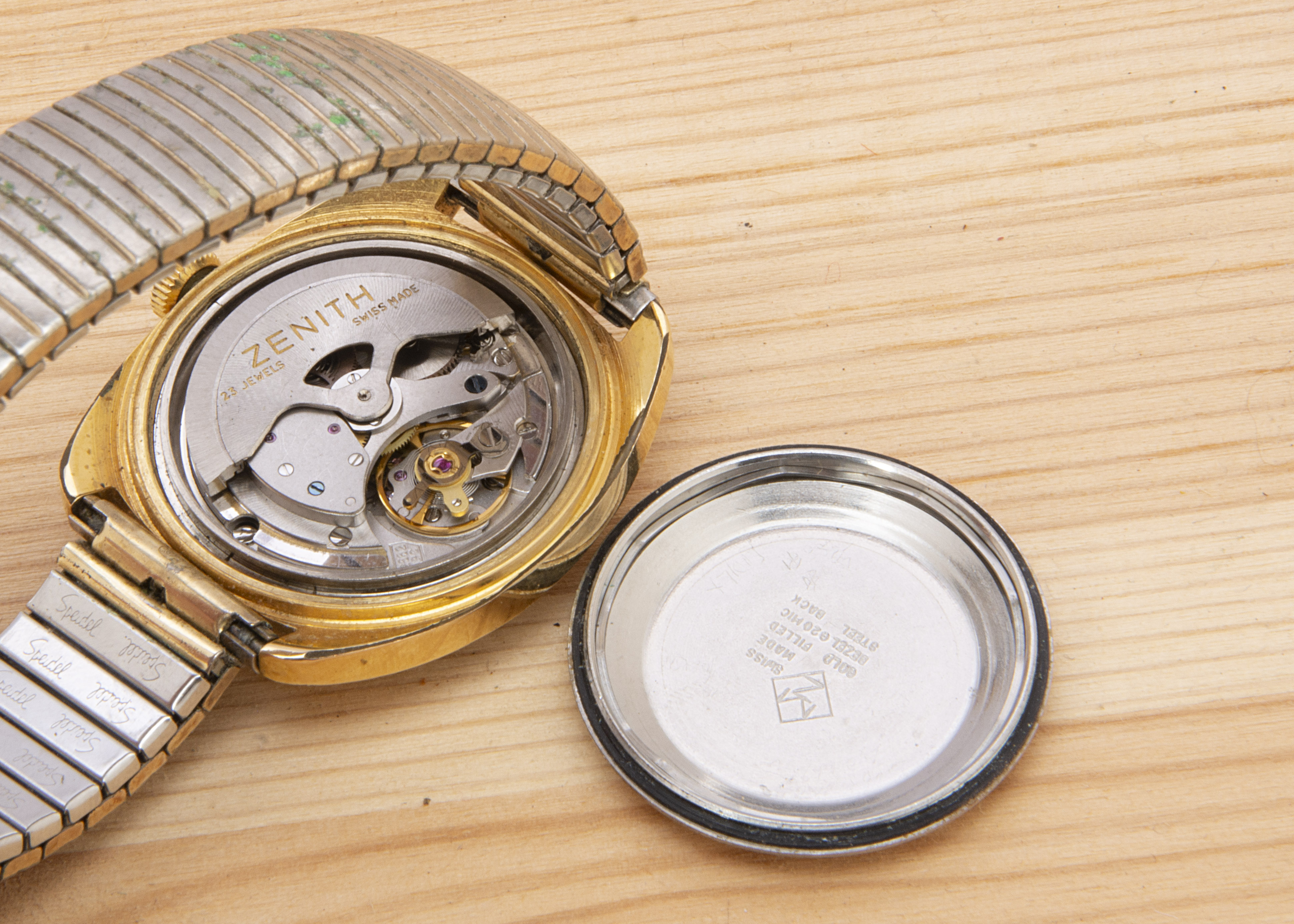 A 1970s Zenith Automatic 28800 AutoSport gold plated wristwatch head, 35mm, gilt dial having - Image 3 of 3