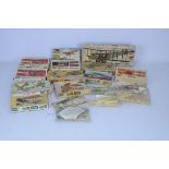 Postwar to 1970s Pre WWI and WWI Aircraft Kits, all boxed/bagged, 1:72 scale, Frog Trail Blazers