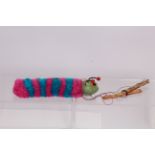 Pelham Puppet A6 Caterpillar, with green head with both antennas and eyes, pink and blue body,