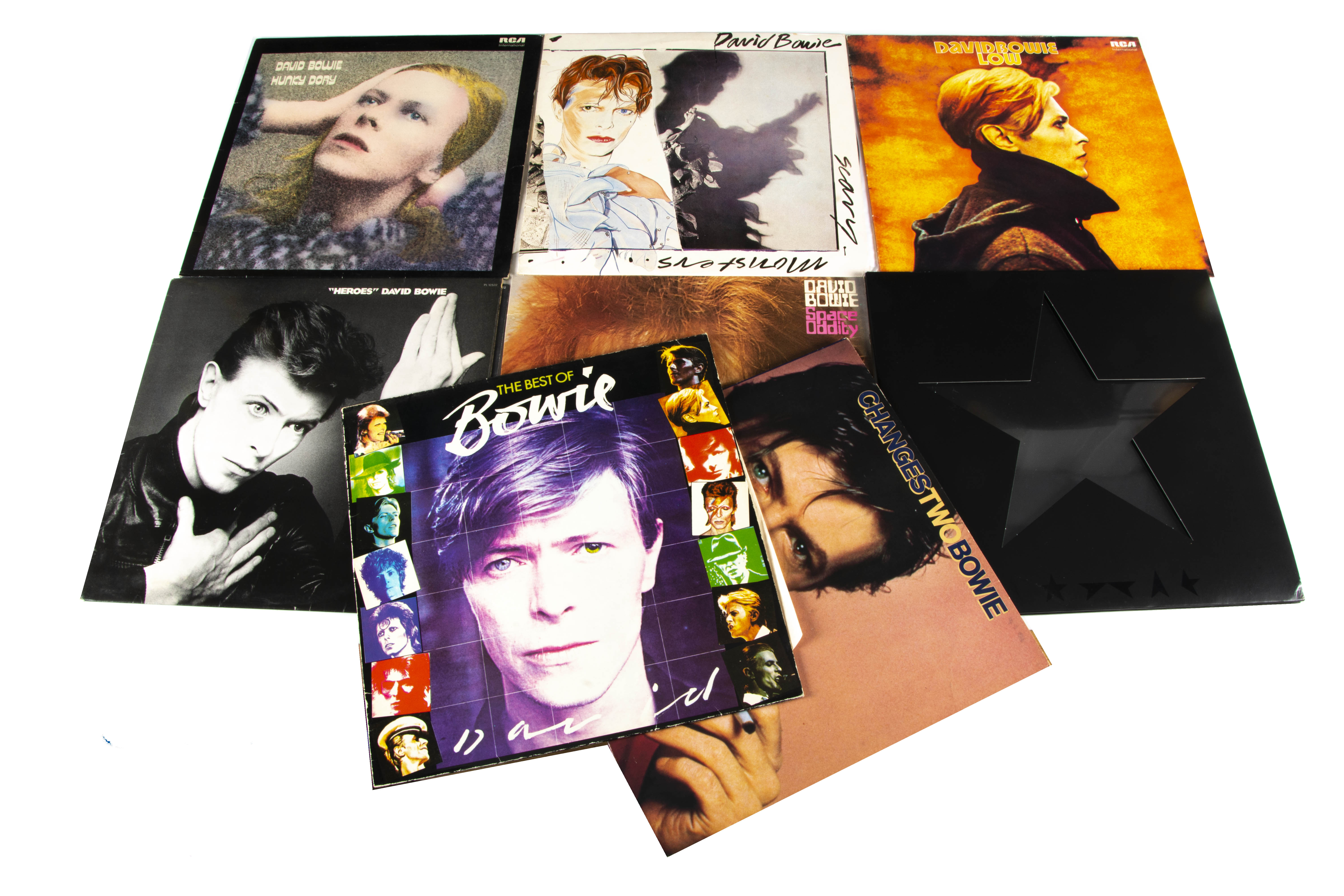 David Bowie LPs, eight albums comprising Blackstar (Diecut sleeve - plastic inner + Book EX/EX/VG+),