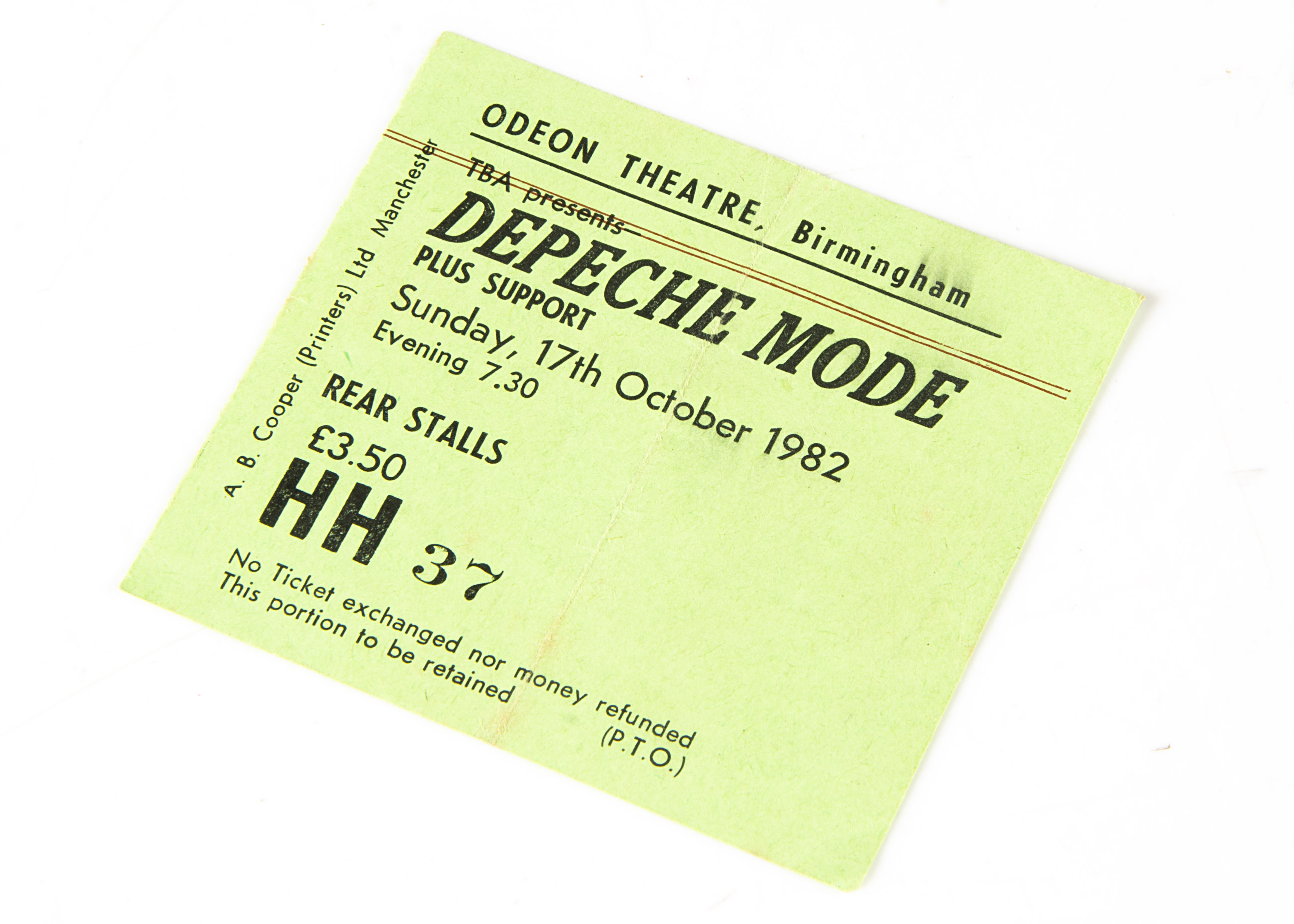 Depeche Mode Concert Ticket, Depeche Mode ticket for the Odeon Theatre Birmingham 17th October