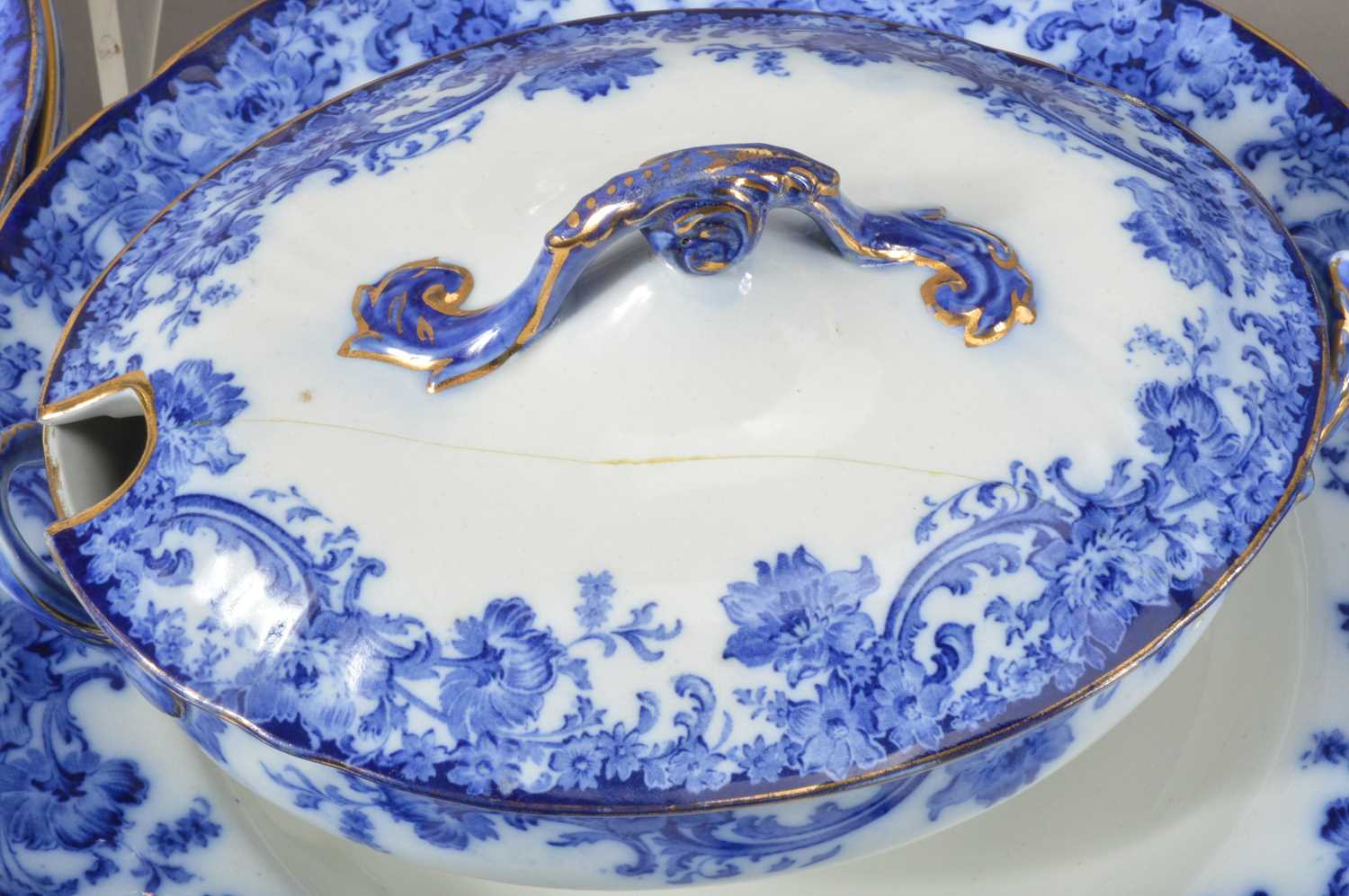 A Doulton Burslem Melrose blue and white pattern dinner service, - Image 4 of 5