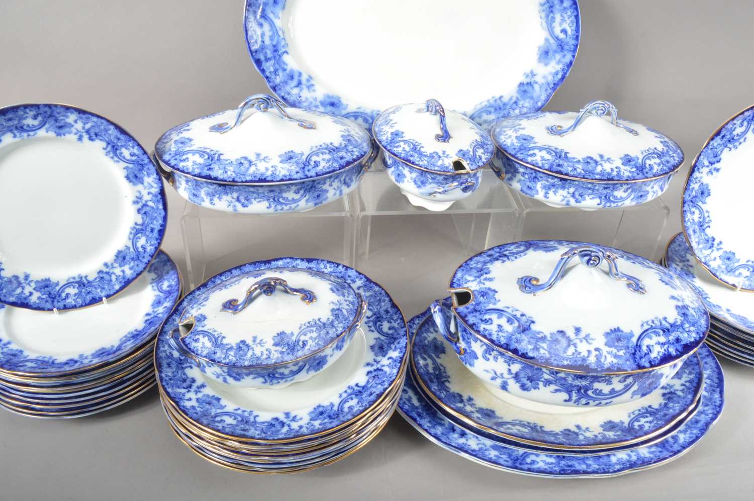 A Doulton Burslem Melrose blue and white pattern dinner service, - Image 2 of 5