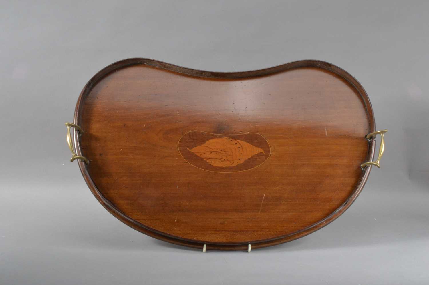 A late 19th/early 20th century mahogany kidney shaped butlers tray,