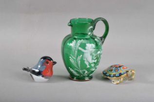 A Mary Gregory green glass jug,