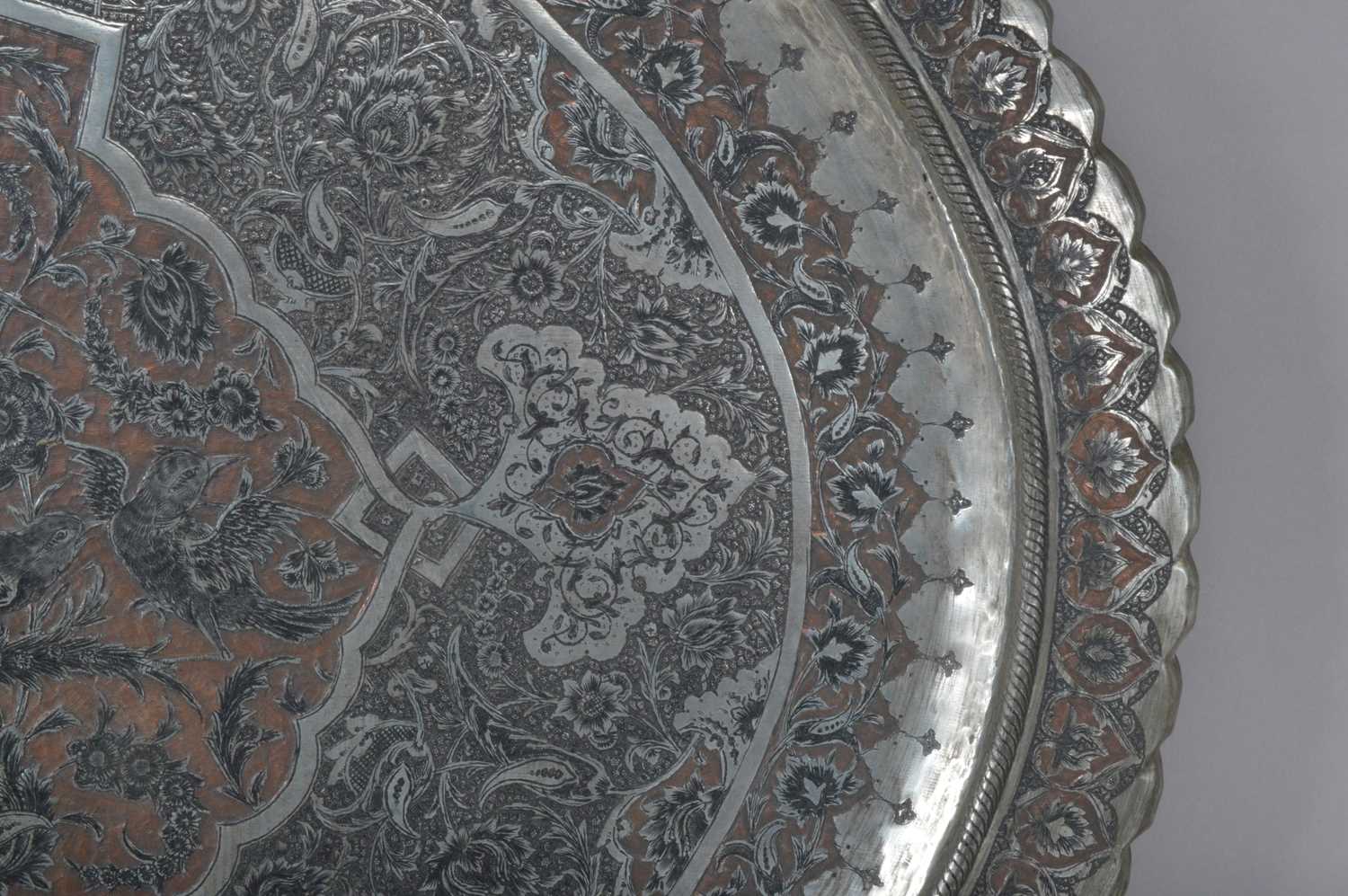 A large and impressive late 19th/early 20th century Iranian (Shiraz) copper and tin platter, - Image 7 of 7