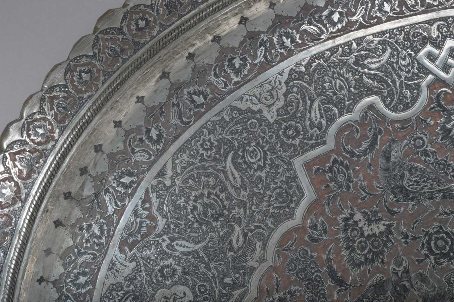 A large and impressive late 19th/early 20th century Iranian (Shiraz) copper and tin platter, - Image 5 of 7