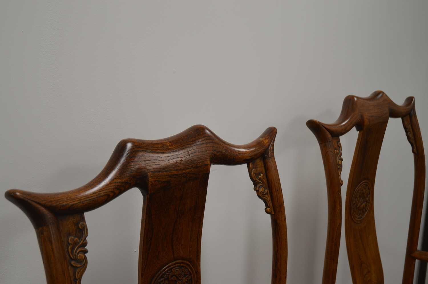 A pair of impressive Chinese hardwood marriage armchairs, - Image 6 of 7