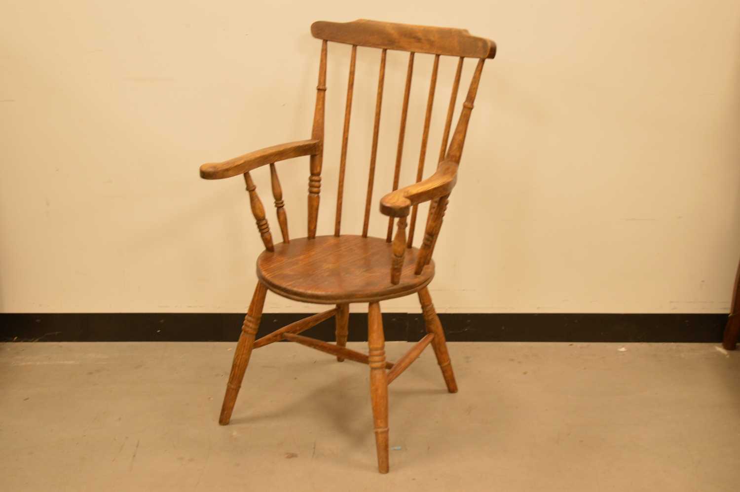 A 19th century elm stick back armchair, - Image 2 of 2