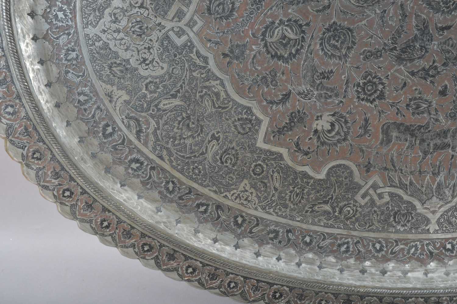 A large and impressive late 19th/early 20th century Iranian (Shiraz) copper and tin platter, - Image 6 of 7