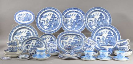 An assorted collection of blue and white ceramics,