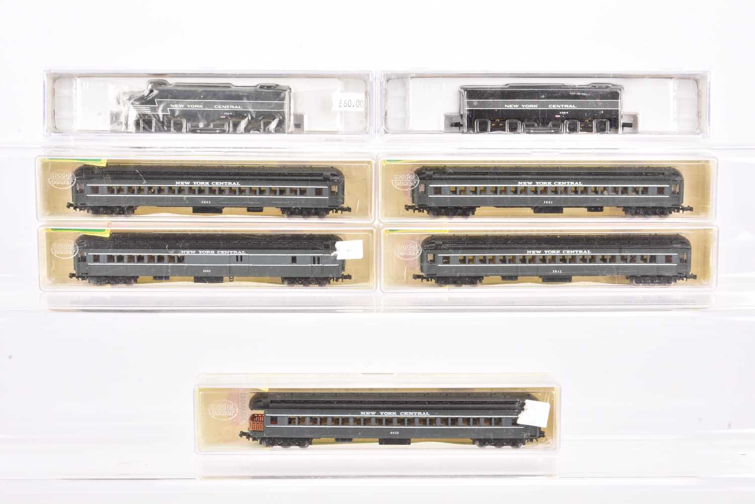 N Gauge American New York Central Diesel Locomotive and Coaches by Life Like and Model Power,