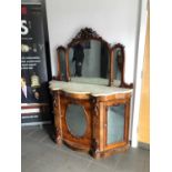 A Victorian and later burr walnut veneered side cabinet,