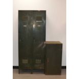 A pair of 20th century green painted pressed steel lockers,