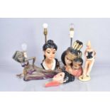 Three Figural plaster table lamps,