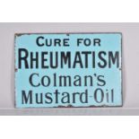 A 'Cure For Rheumatism Coleman's Mustard Oil enamel sign,