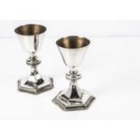 A good pair of late 1950s silver ecclesiastical chalices by H.F & Co Ltd,