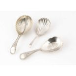Three early 19th century period silver tea caddy spoons,