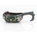 A late 19th or early 20th century Russian silver and enamel kovsh by Nikolay Strulev,