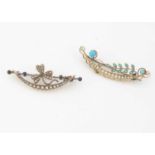 Two 19th Century seed pearl floral crescent brooches,