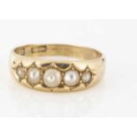 A Victorian 18ct gold Scottish freshwater pearl five stone ring,