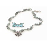 A chrome plated turquoise and paste necklace,