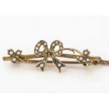 An Edwardian 9ct gold and seed pearl bar brooch,