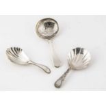 Three Georgian period silver tea caddy spoons,